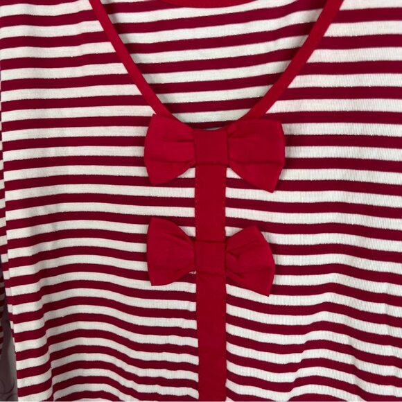 Chic by Jacob long sleeve silver sparkly red White Striped ribbon bow Top - Picture 3 of 11